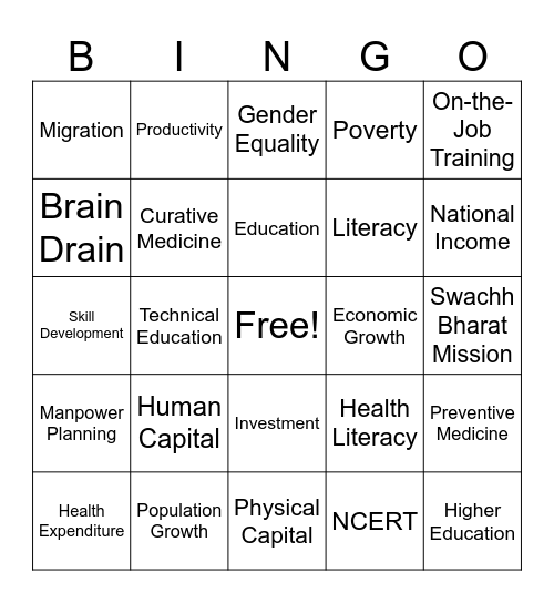 H.C.F Bingo Card