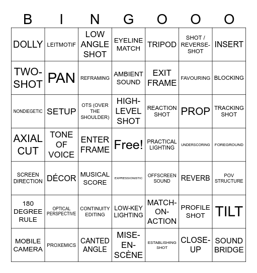 Film Terms: Week 1 Bingo Card