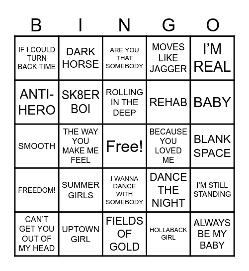 SUMMIT EVENTS POP ICON MUSIC Bingo Card