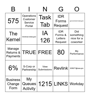 TPS Bingo Card