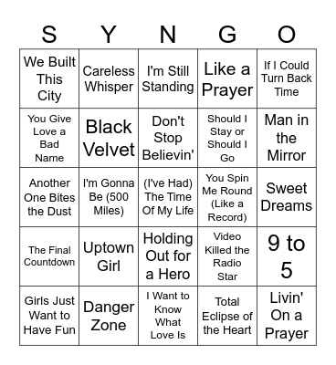 80's Bingo Card