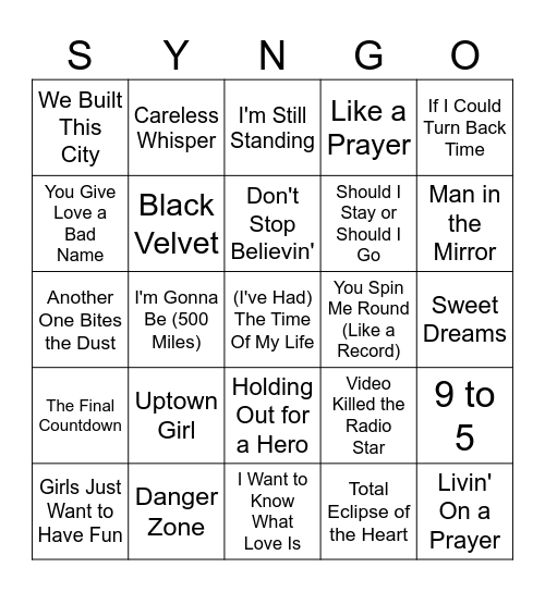 80's Bingo Card