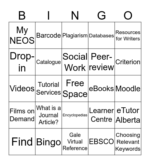 Library Services Bingo Card