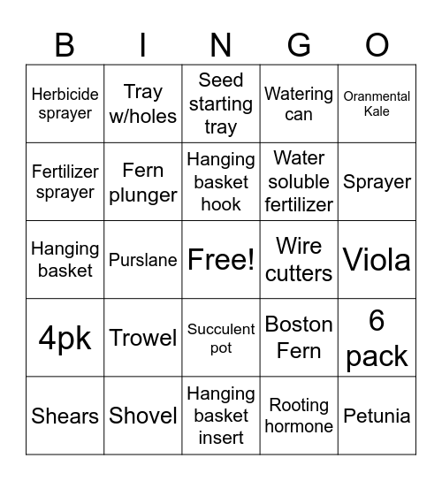 greenhouse tools Bingo Card