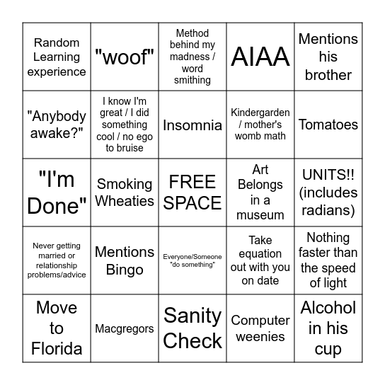 CRASSIDIS BINGO Card
