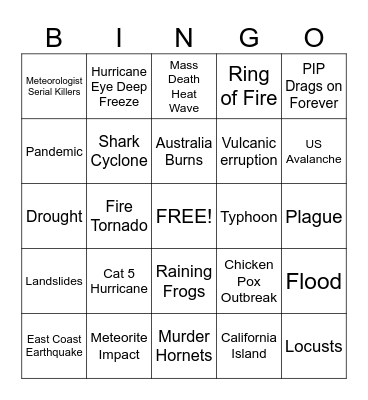 Natural disaster bingo Card