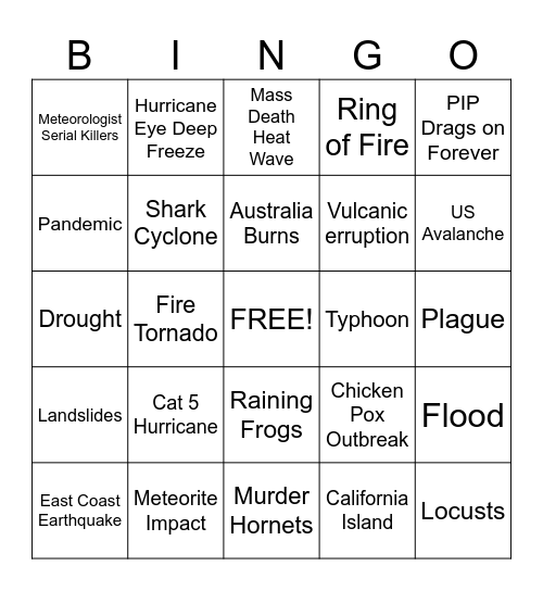 Natural disaster bingo Card