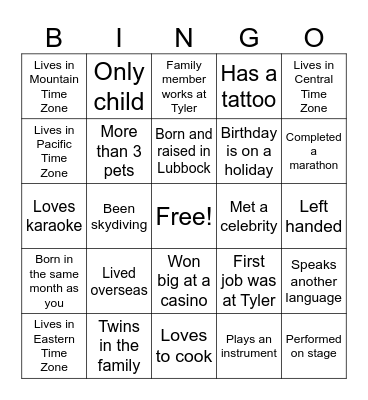 Get to know you Bingo! Bingo Card
