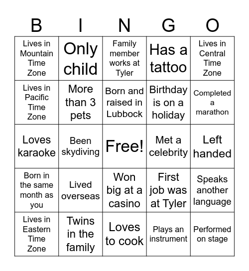 Get to know you Bingo! Bingo Card