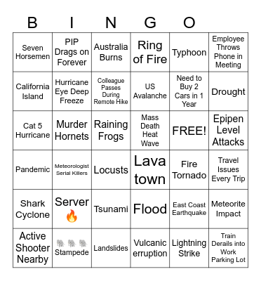 Natural disaster bingo Card
