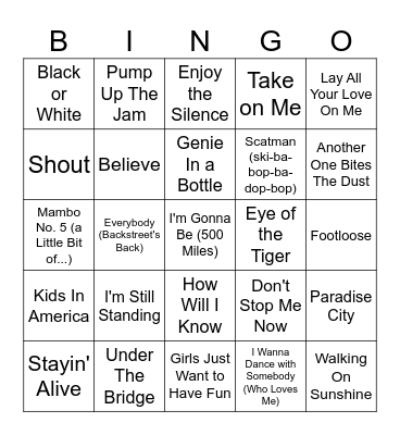 Ollerup 80's and 90's musik Bingo Card