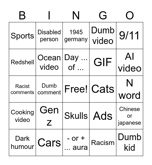 Insta reels Bingo Card