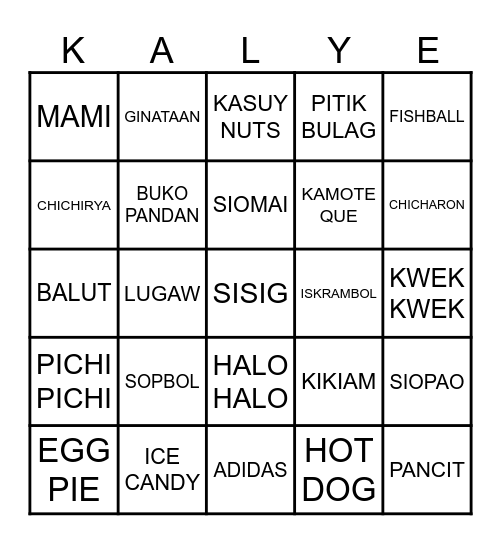 KALYELYMPICS BINGO Card