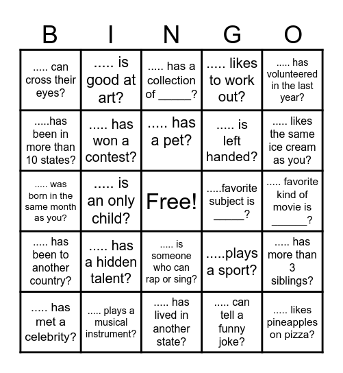 Human Bingo Card