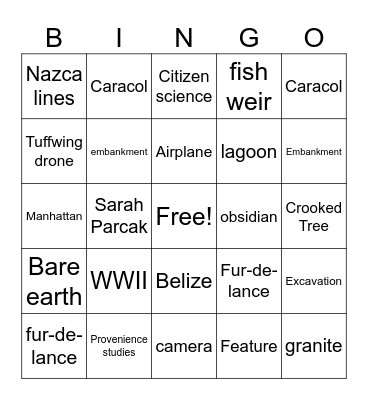 Archaeology Bingo Card