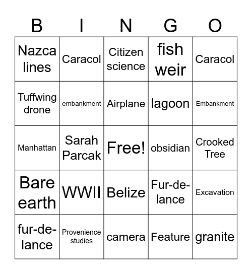 Archaeology Bingo Card