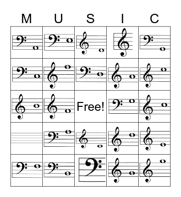 Note Names Bingo Card