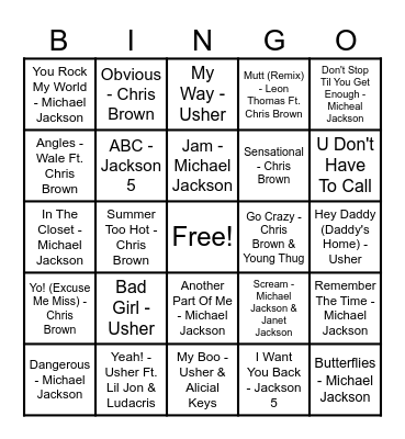 R&B Bingo Card