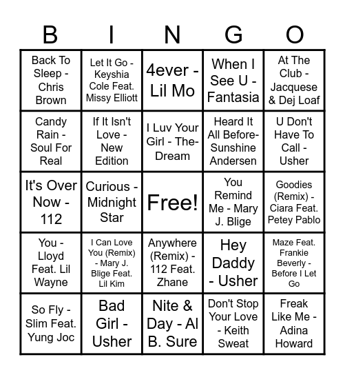 R&B Bingo Card