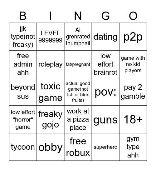 roblox bingo Card