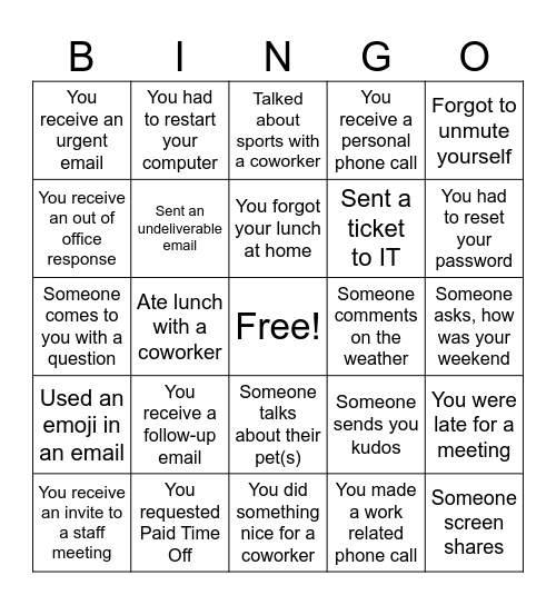 Office BINGO Card