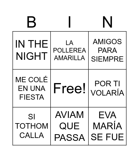 BINGO ESTIMIA Bingo Card