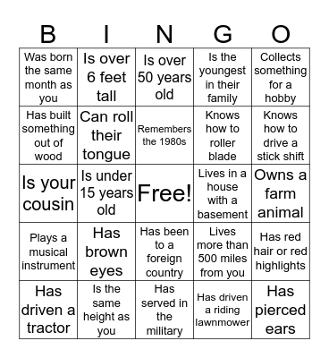 Kinghorn Family Reunion 2016 Bingo Card