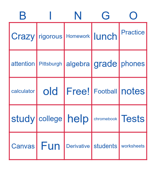 Back To School BC Calc Bingo Card