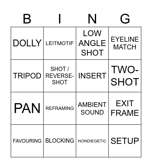 Film Terms Bingo Card