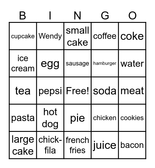 ASL Food Bingo Card