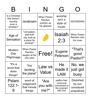 I Was Glad Bingo Card
