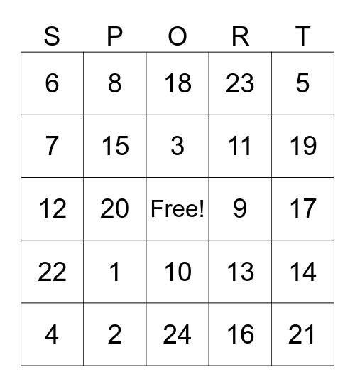 Spring Sports Bingo Card