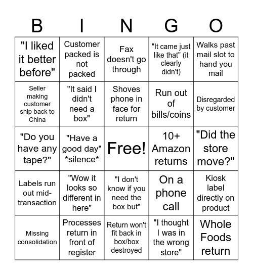 UPS Bingo Card