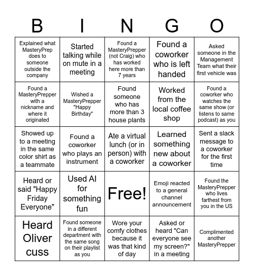 Untitled Bingo Card