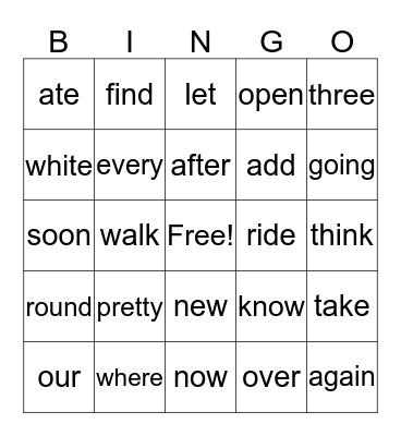 Red Words 2 Bingo Card