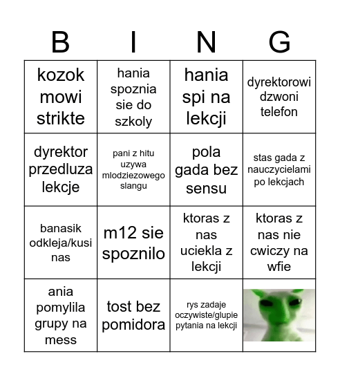 tygodniowe bingo uniczowska Bingo Card