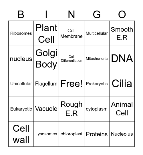 Organisms Bingo Card