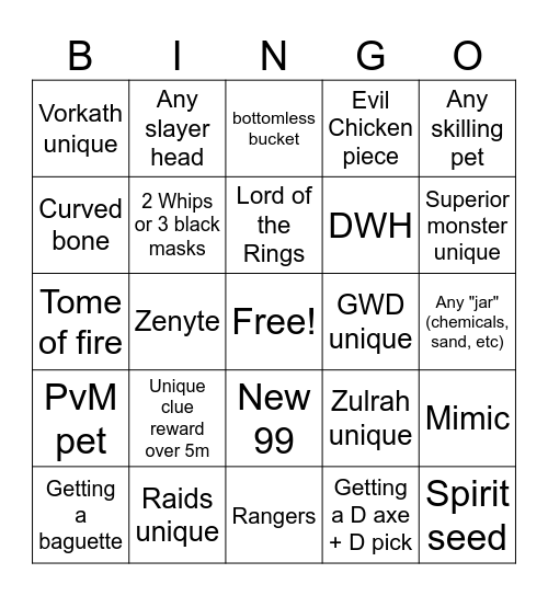 OSRS Bingo Card