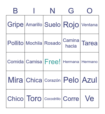 Spanish Vocabulario Bingo Card