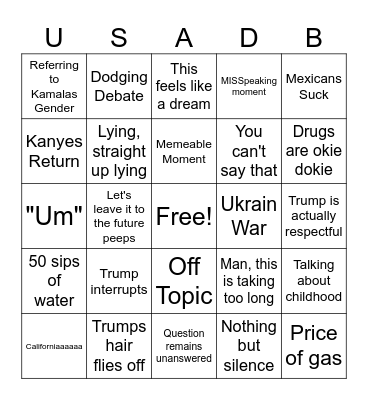 Presidential Debate 2024 Bingo Card