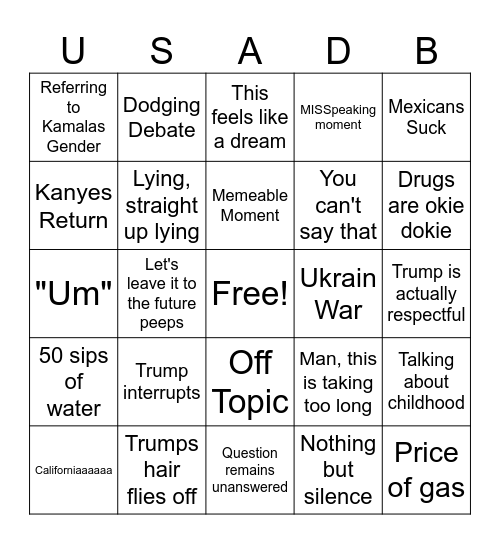 Presidential Debate 2024 Bingo Card