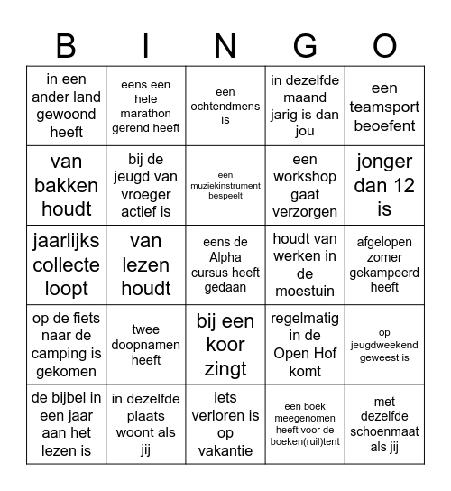 Zoek iemand die... Bingo Card