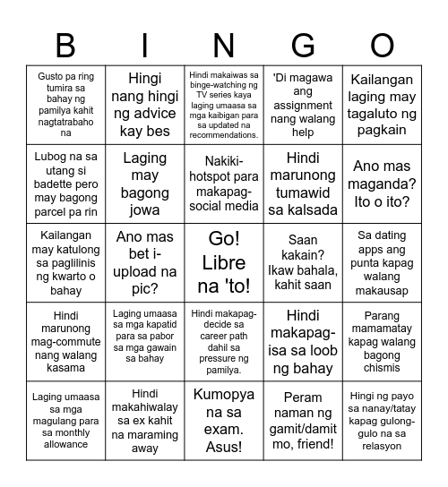 Bibingo Ka Na, Teh! Bingo Card