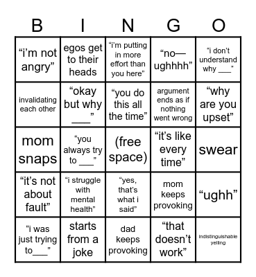 parents fighting bingo Card
