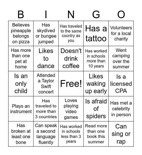 Find someone who... Bingo Card