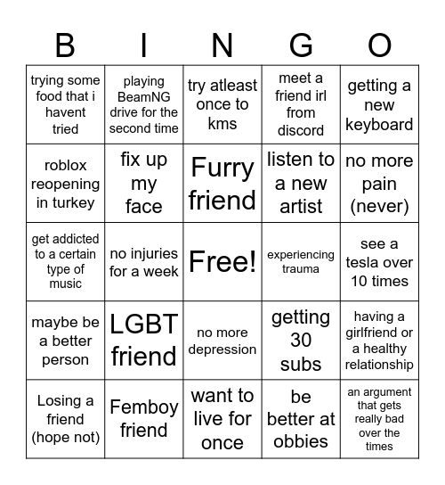 Corolla's 2024 Bingo of Eternal Pain and Suffering Bingo Card