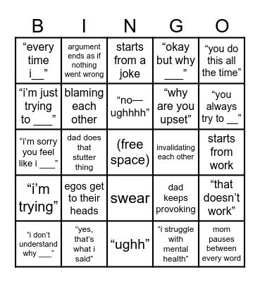 parents fighting bingo Card