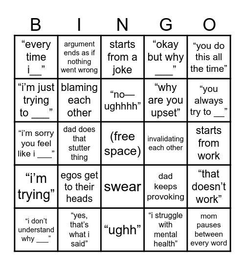 parents fighting bingo Card