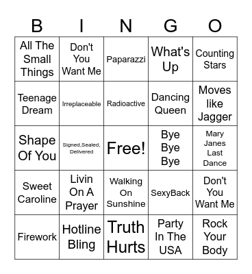 Sing-Along Songs Bingo Card