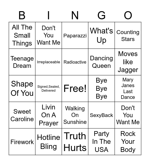 Sing-Along Songs Bingo Card